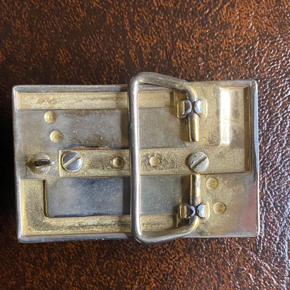 Vintage Silver tone Belt Buckle with Banded Agate Stone cabochon 2.5”x1.5”